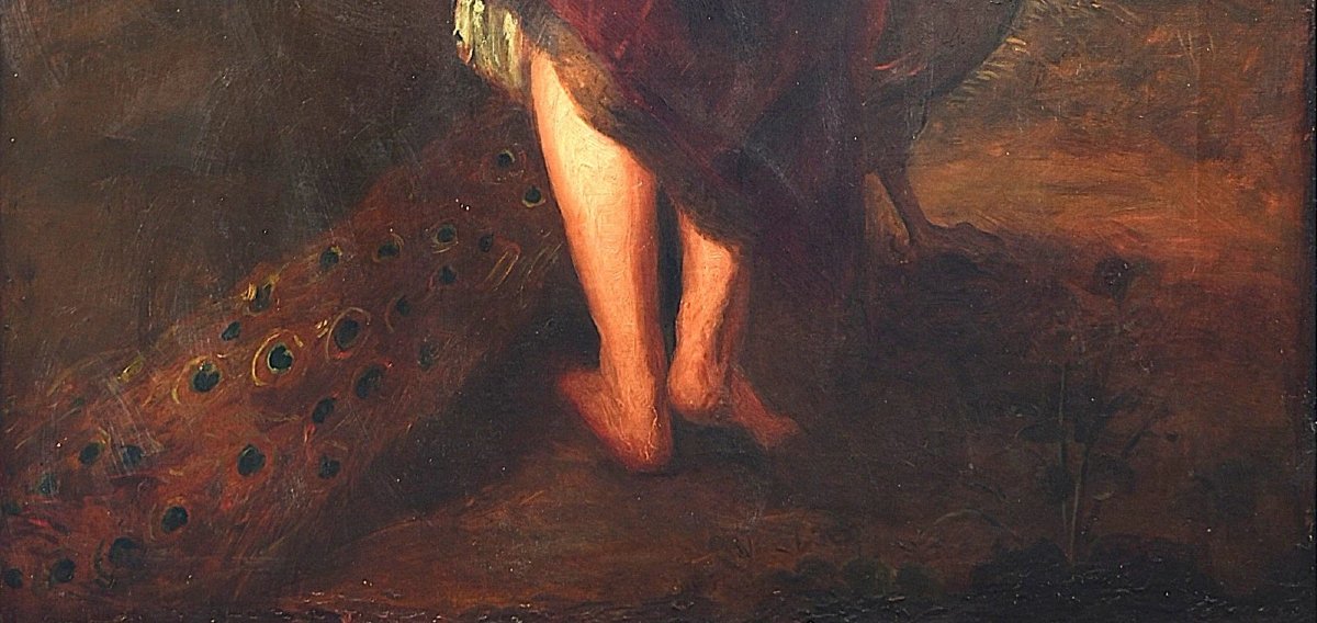 Antique Oil Painting After William Etty Judgement Of Paris Juno Peacock Framed-photo-2