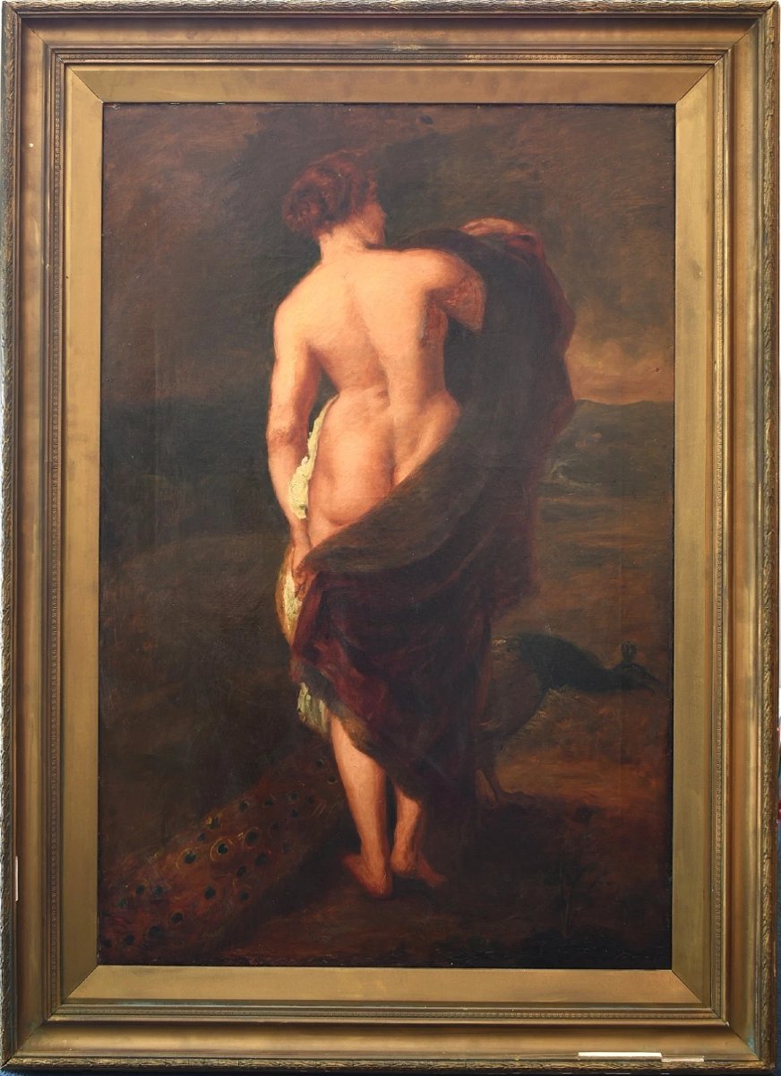 Antique Oil Painting After William Etty Judgement Of Paris Juno Peacock Framed