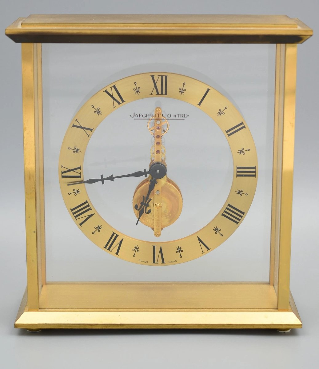 Vintage Jaeger Lecoultre Skeleton Desk Clock Inline 533 Original Box & Papers-photo-2