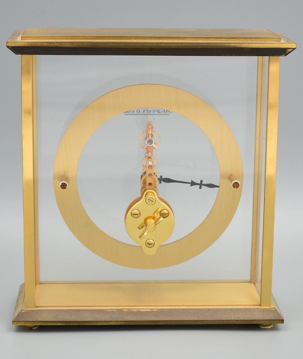 Vintage Jaeger Lecoultre Skeleton Desk Clock Inline 533 Original Box & Papers-photo-4