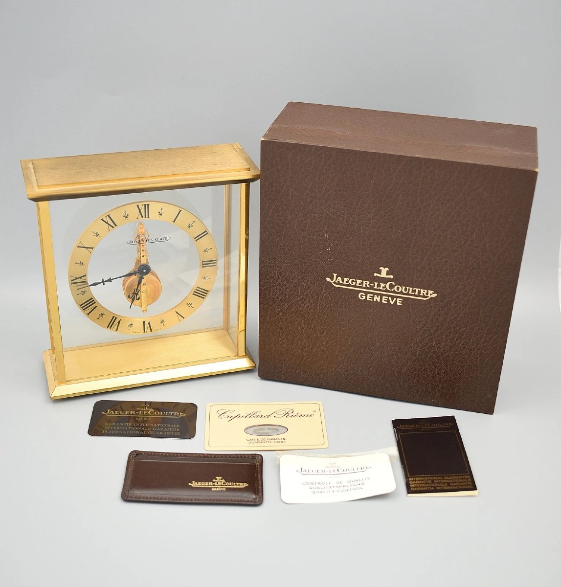 Vintage Jaeger Lecoultre Skeleton Desk Clock Inline 533 Original Box & Papers