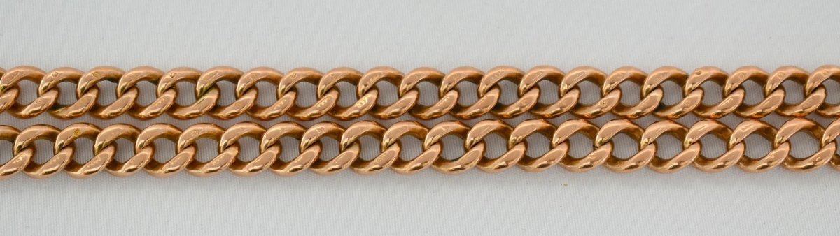 Collier chaîne Albert en or rose 9 carats (époque édouardienne, 1912) avec barre en T, pendenti-photo-4