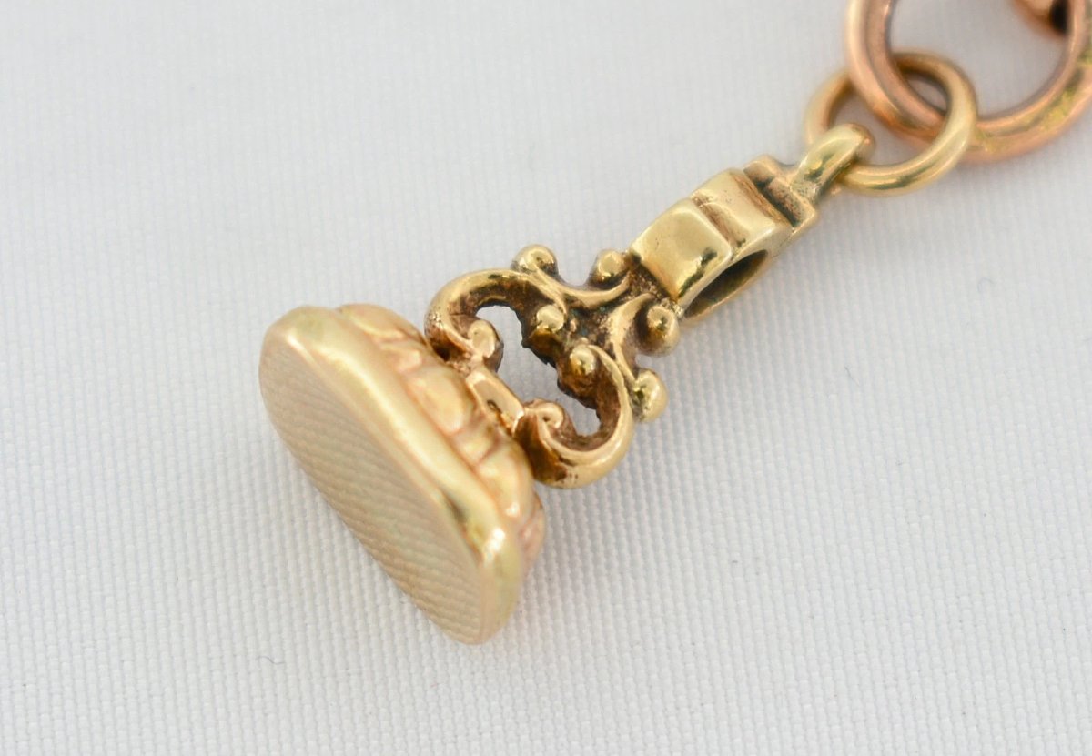 Collier chaîne Albert en or rose 9 carats (époque édouardienne, 1912) avec barre en T, pendenti-photo-3
