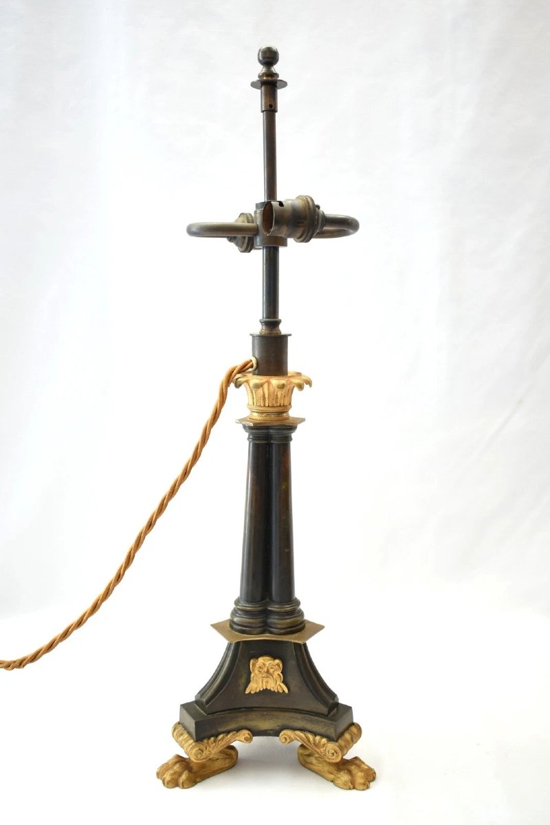 Pair Antique French Empire Bronze Ormolu Candlestick Table Lamps Circa 1830-photo-2