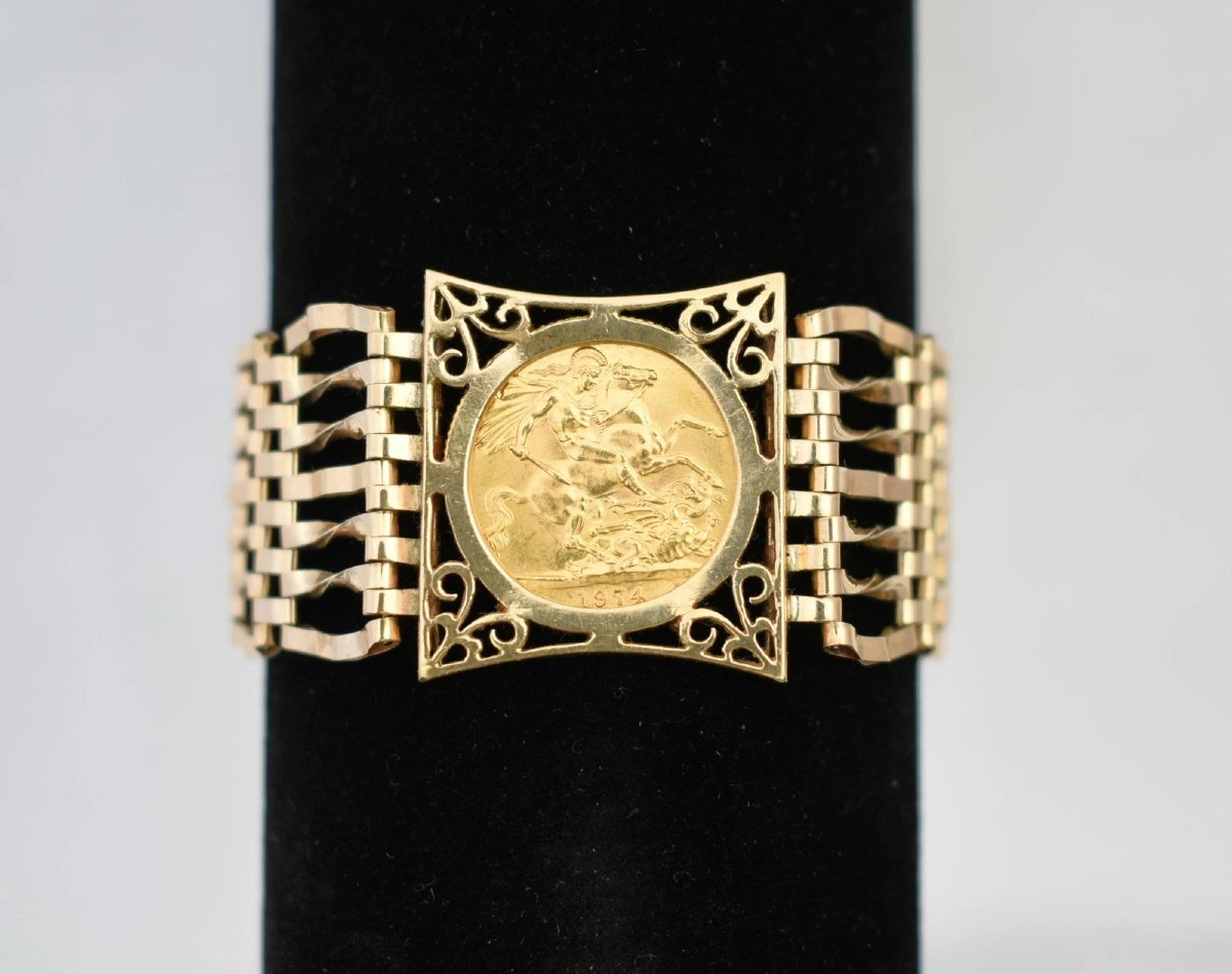 Bracelet « Gate » en or 9 carats (1974) avec fermoir cadenas en forme de cœur et pièce souverai-photo-2