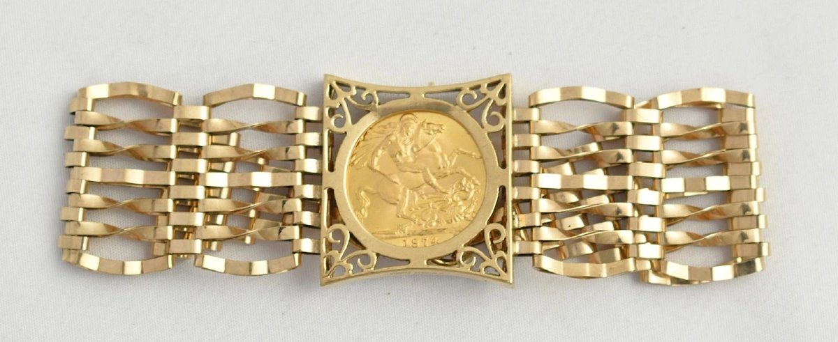 Bracelet « Gate » en or 9 carats (1974) avec fermoir cadenas en forme de cœur et pièce souverai-photo-2