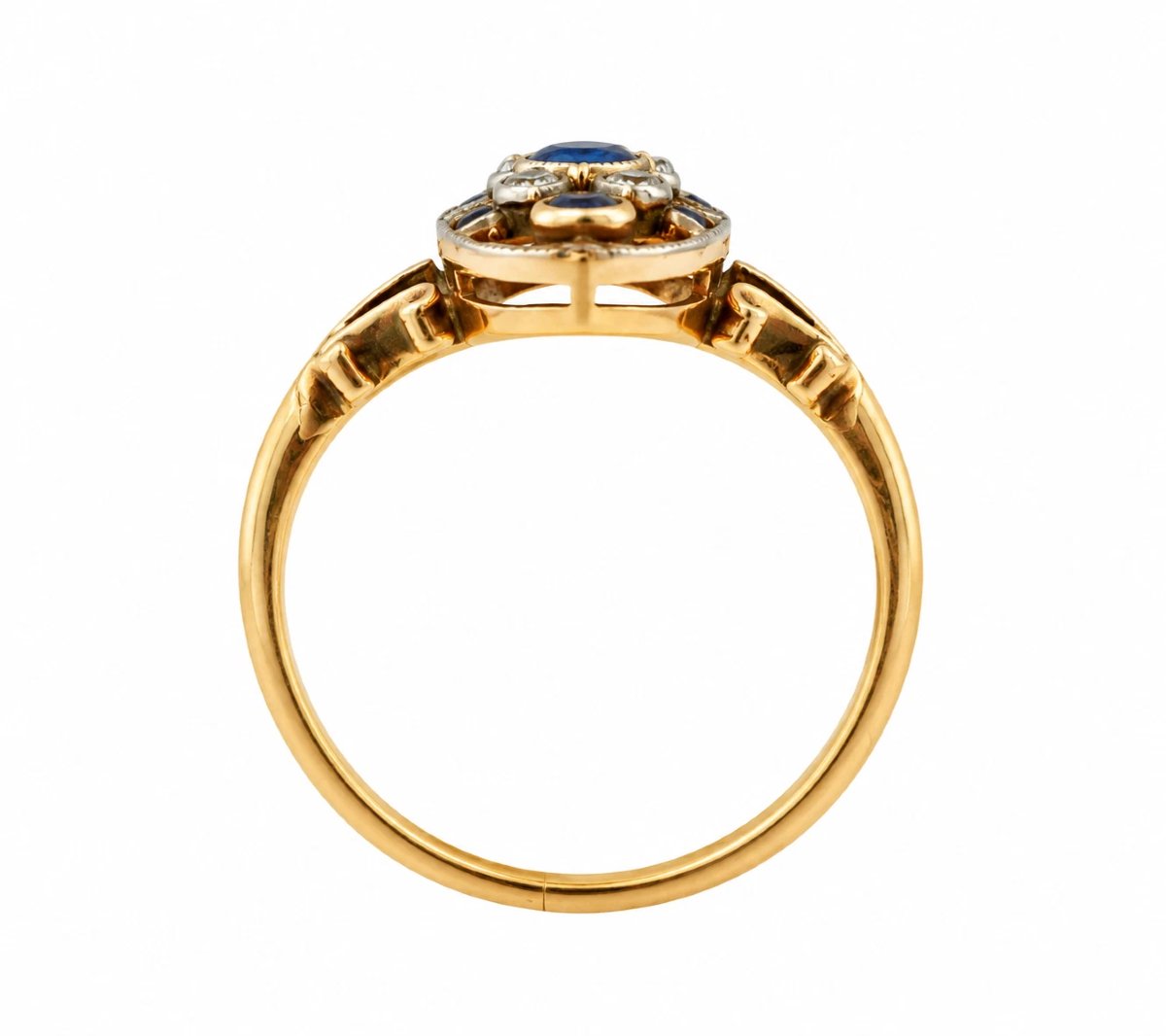 Antique 18ct Gold Sapphire Diamond Marquise Plaque Ring Birmingham Hwl Size O-photo-3