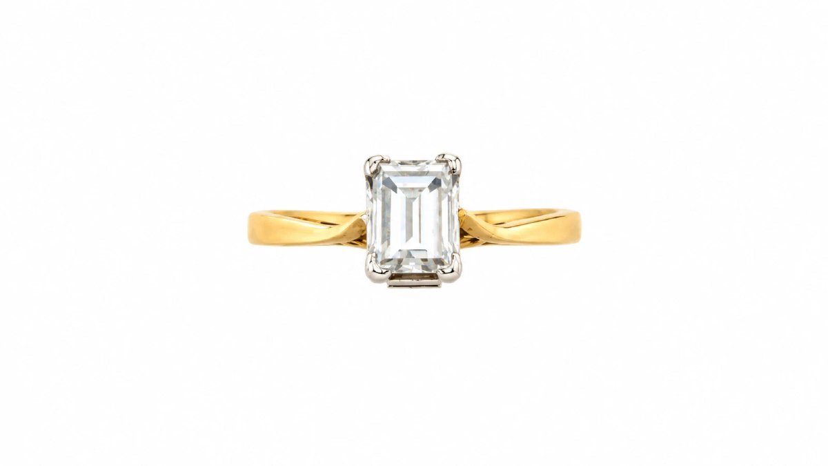 Vintage 18ct Gold 0.85ct Emerald Cut Diamond Solitaire Ring Size M 1/2-photo-4