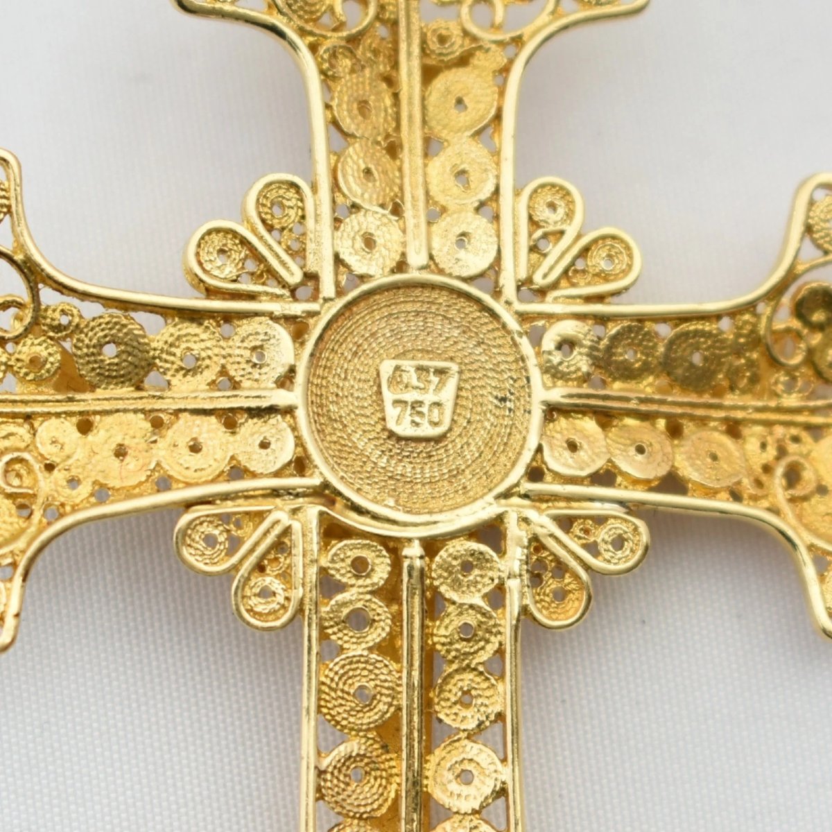 A Vintage Greek Byzantine Style 18ct Gold Enamel & Red Cabochon Cross Pendant-photo-4