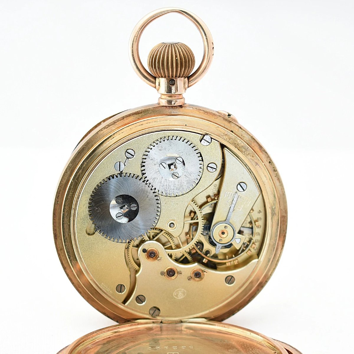 Antique 9ct Gold Half Hunter Pocket Watch Swiss Lever Dennison Case 51mm 92g-photo-3