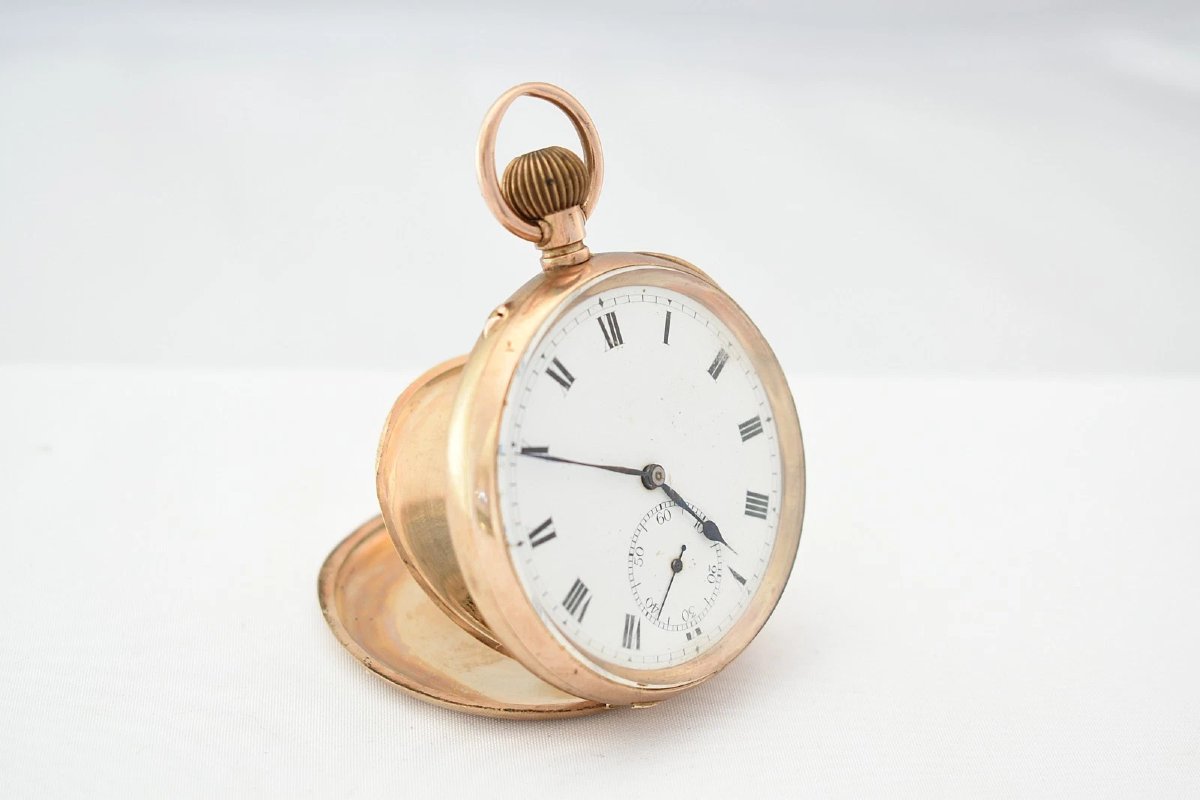 Antique 9ct Gold Half Hunter Pocket Watch Swiss Lever Dennison Case 51mm 92g