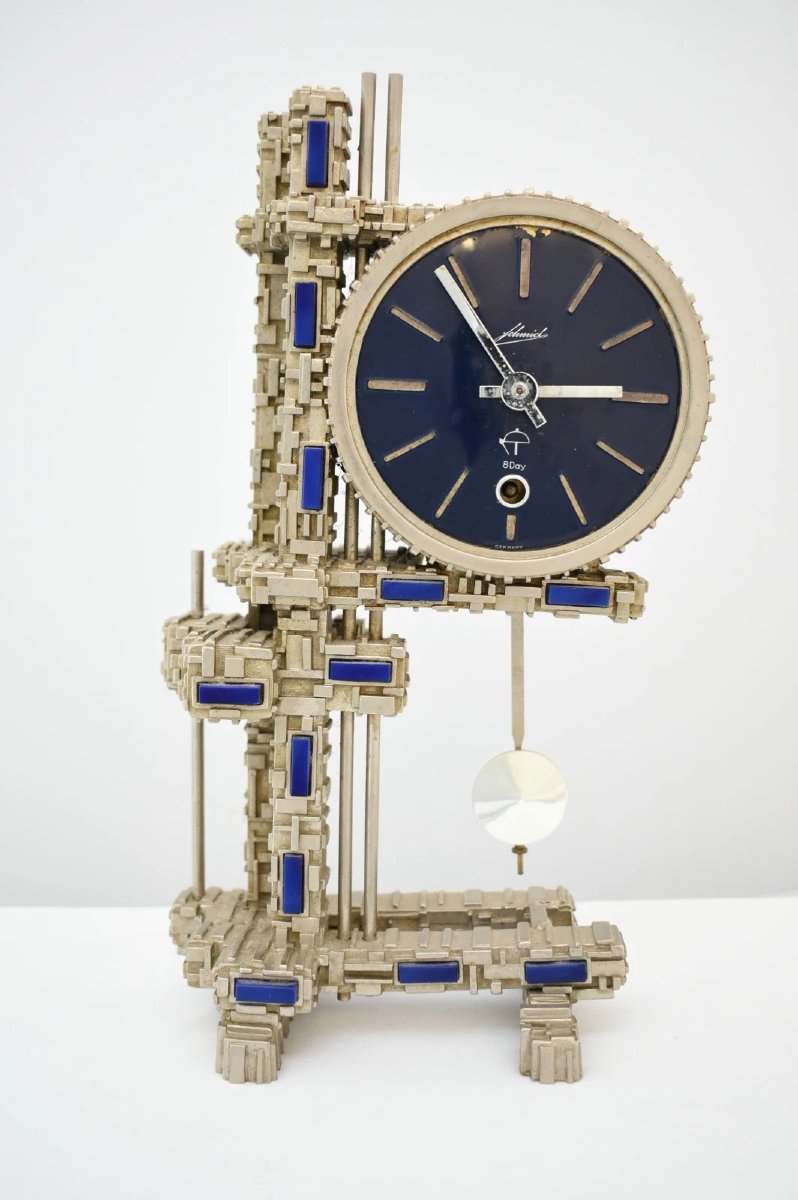 Horloge de cheminée vintage Schmid (8 jours) de style brutalisme, fabrication allemande, avec i