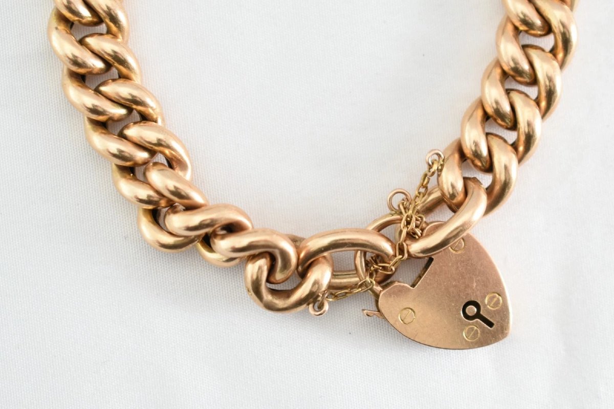 Bracelet ancien de l'époque victorienne en or 15 carats à mailles gourmette, avec fermoir caden-photo-2