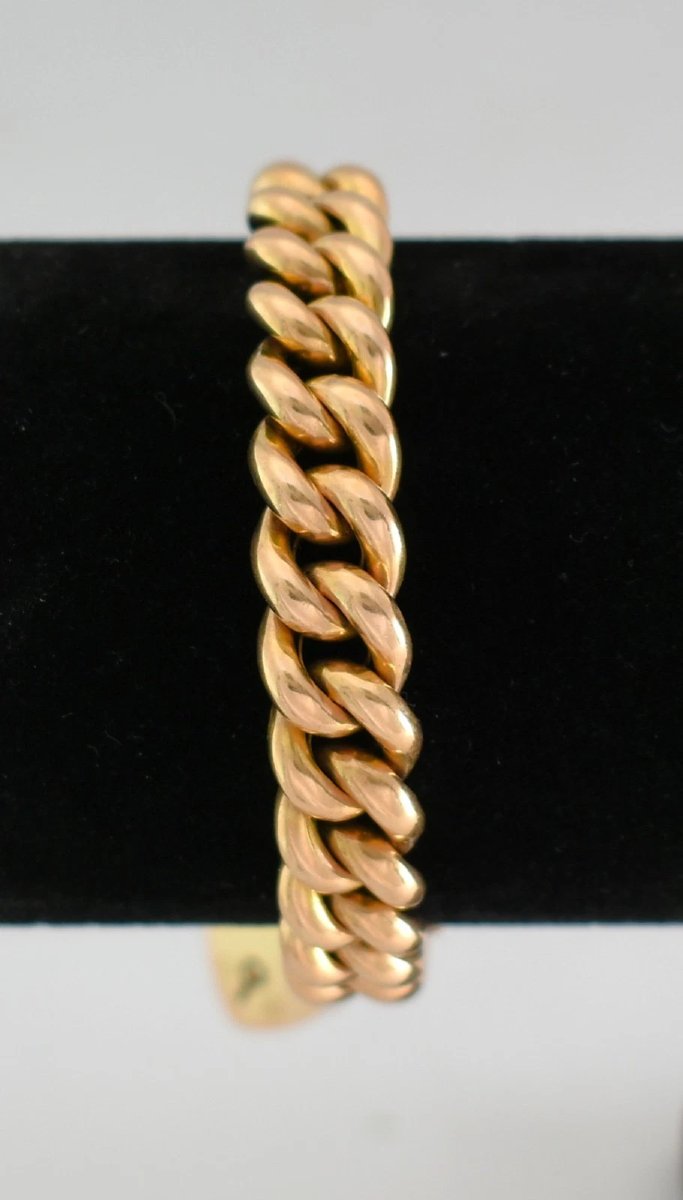 Bracelet ancien de l'époque victorienne en or 15 carats à mailles gourmette, avec fermoir caden-photo-4