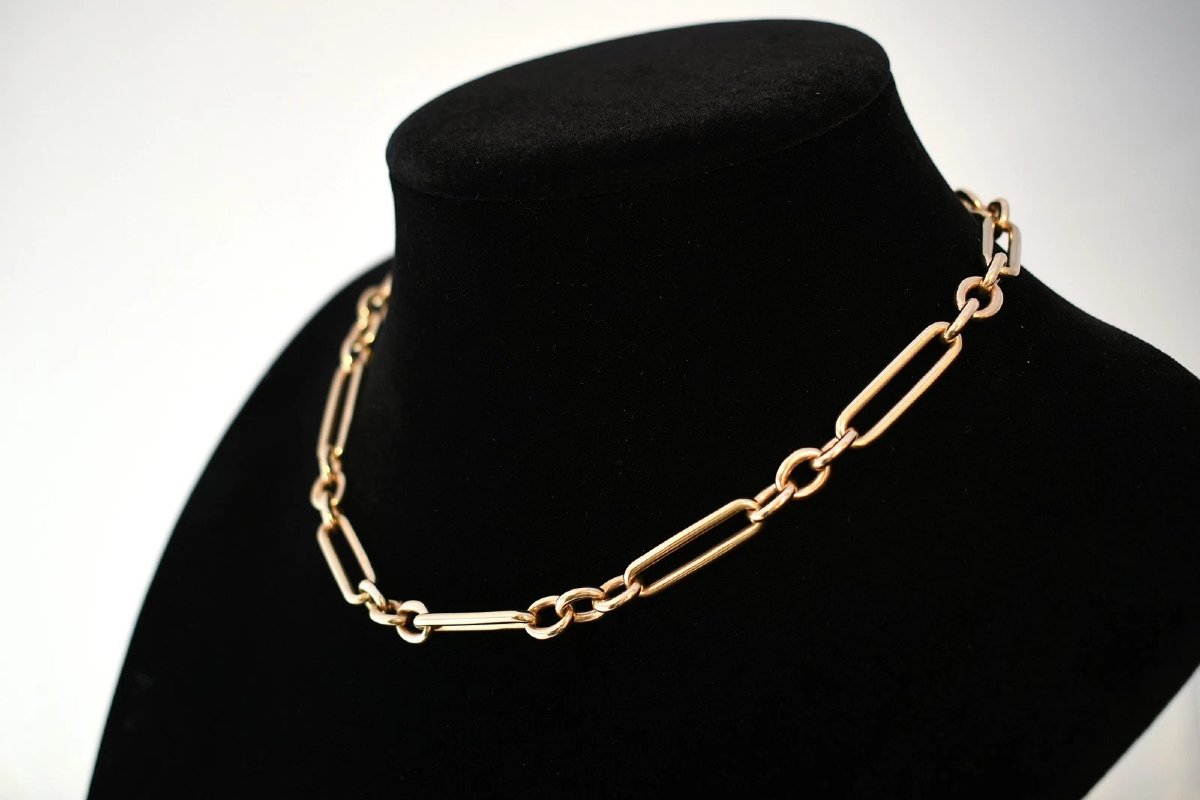 Collier-chaîne de montre Albert d'époque victorienne en or 9 carats à maillons trombone, 16 pou-photo-2