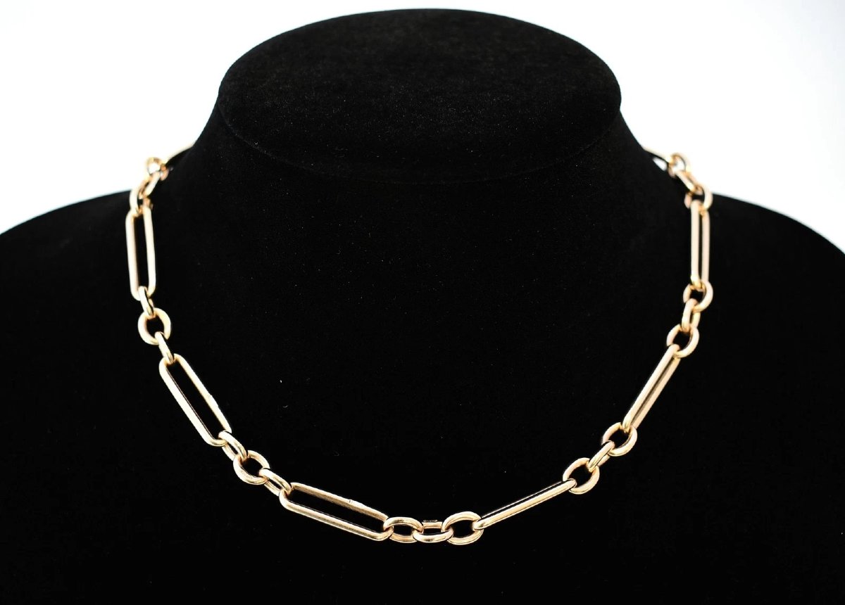 Collier-chaîne de montre Albert d'époque victorienne en or 9 carats à maillons trombone, 16 pou