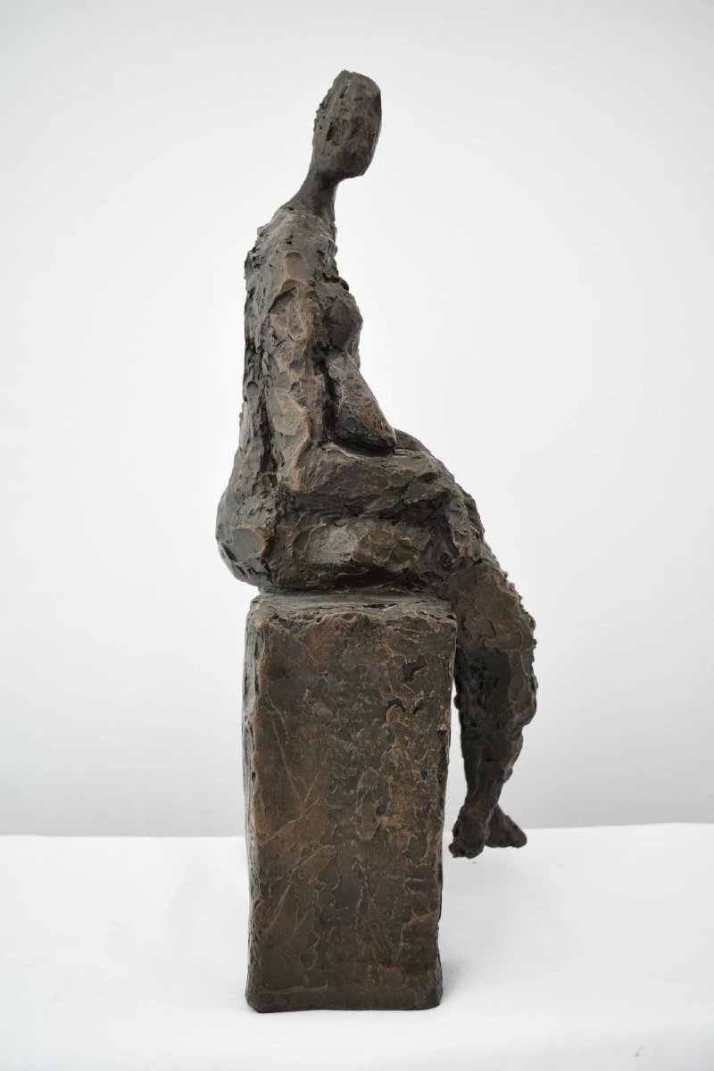 Wendy Fisher Bronze Modernist Mother & Child Sculpture Brutalist 43ch Tall-photo-2