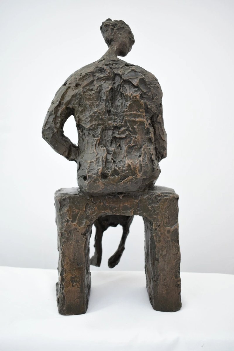 Wendy Fisher Bronze Modernist Mother & Child Sculpture Brutalist 43ch Tall-photo-3