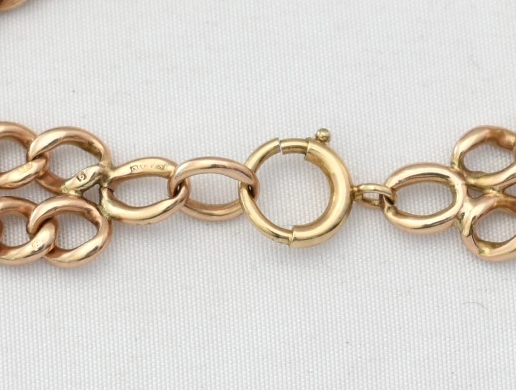 Bracelet ancien d'époque victorienne à double rang de mailles gourmette en or rose 9 carats, 24-photo-2
