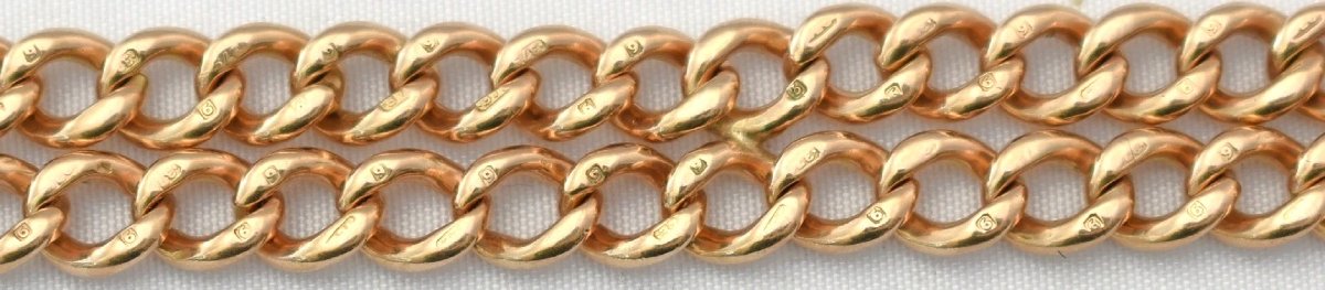 Bracelet ancien d'époque victorienne à double rang de mailles gourmette en or rose 9 carats, 24-photo-4
