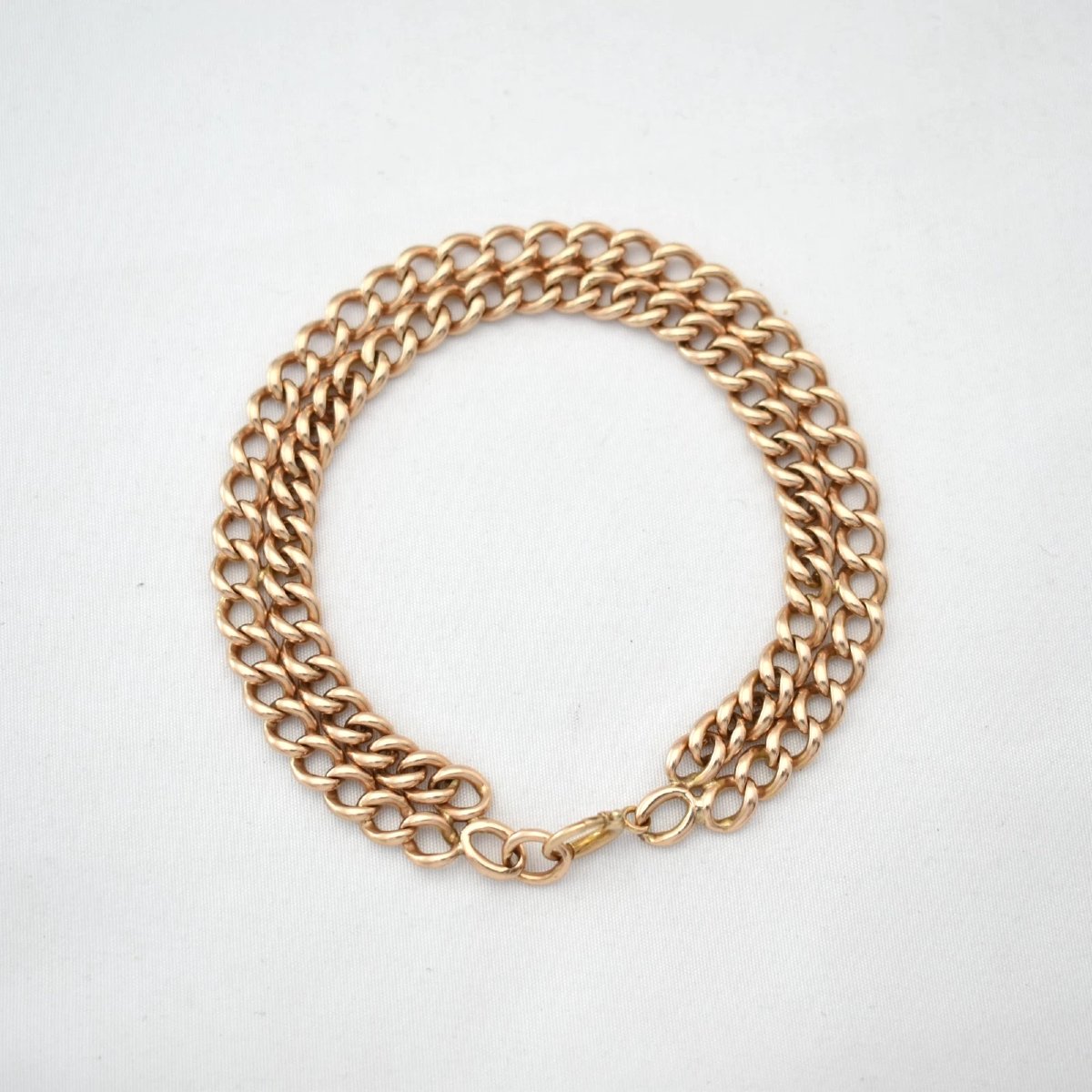 Bracelet ancien d'époque victorienne à double rang de mailles gourmette en or rose 9 carats, 24