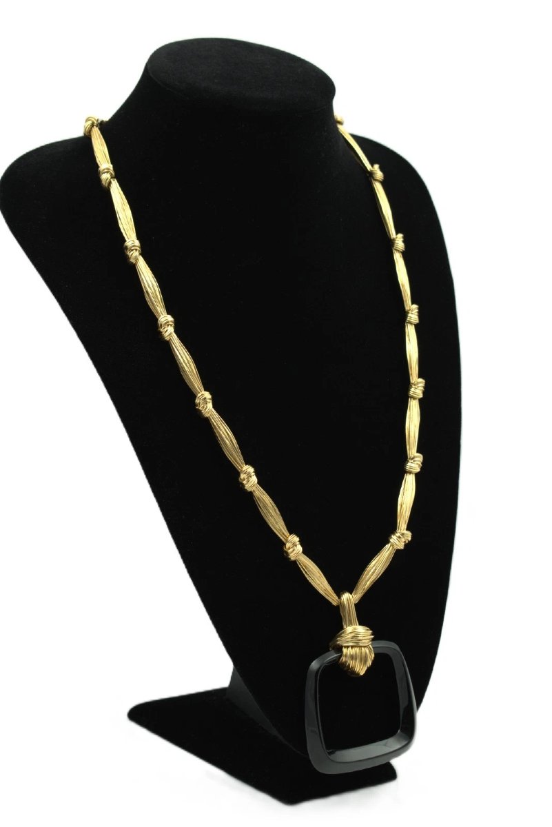 Vintage Kutchinsky 18ct Gold 190g Black Onyx Statement Turban Necklace 28” C1972-photo-3