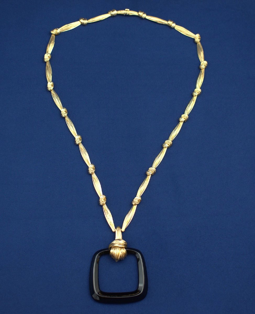 Vintage Kutchinsky 18ct Gold 190g Black Onyx Statement Turban Necklace 28” C1972-photo-4