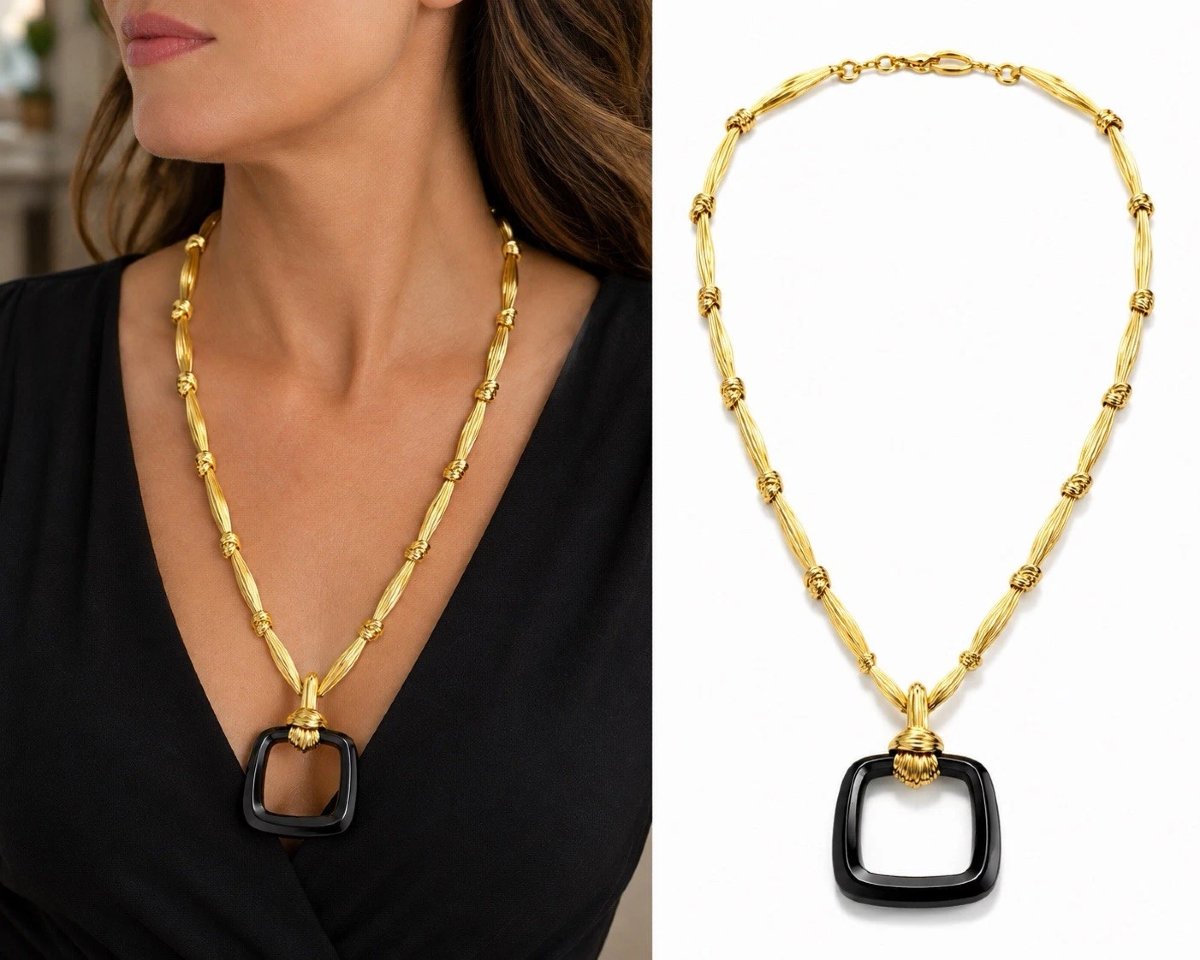 Vintage Kutchinsky 18ct Gold 190g Black Onyx Statement Turban Necklace 28” C1972-photo-6