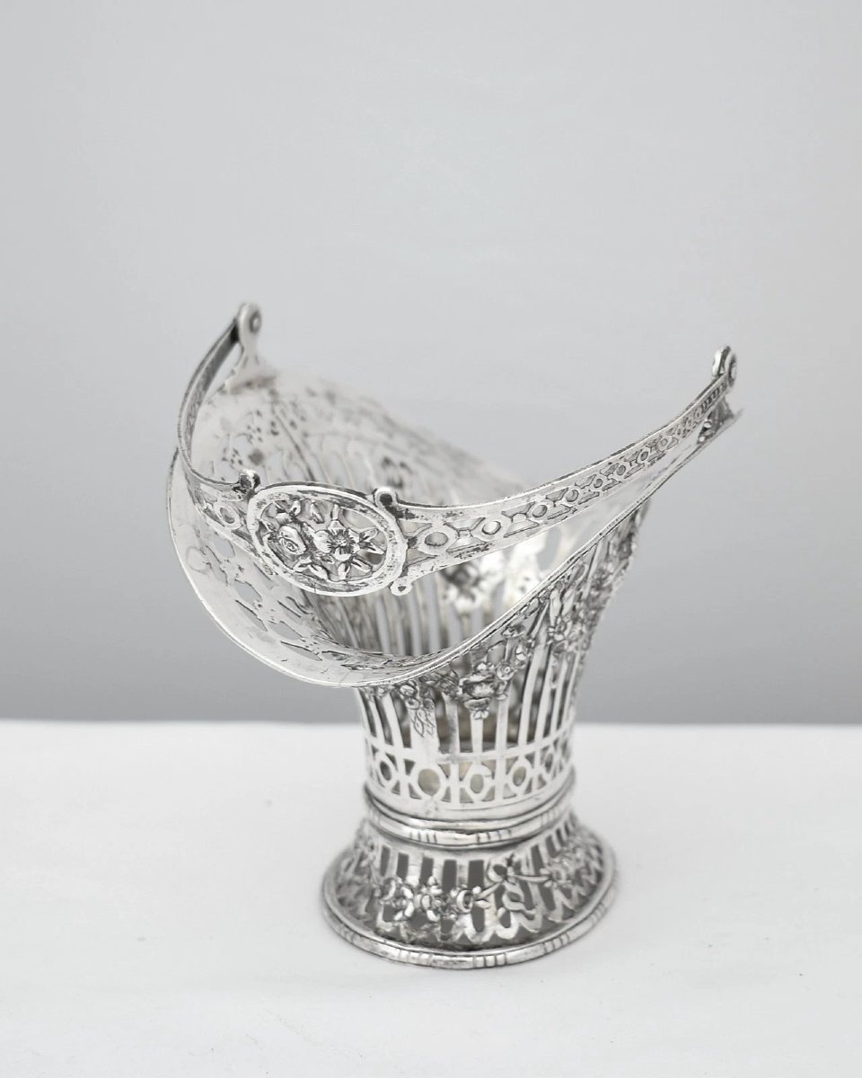 Antique German Hanau Sterling Silver Pair Pierced Flower Baskets Gr 930-photo-3