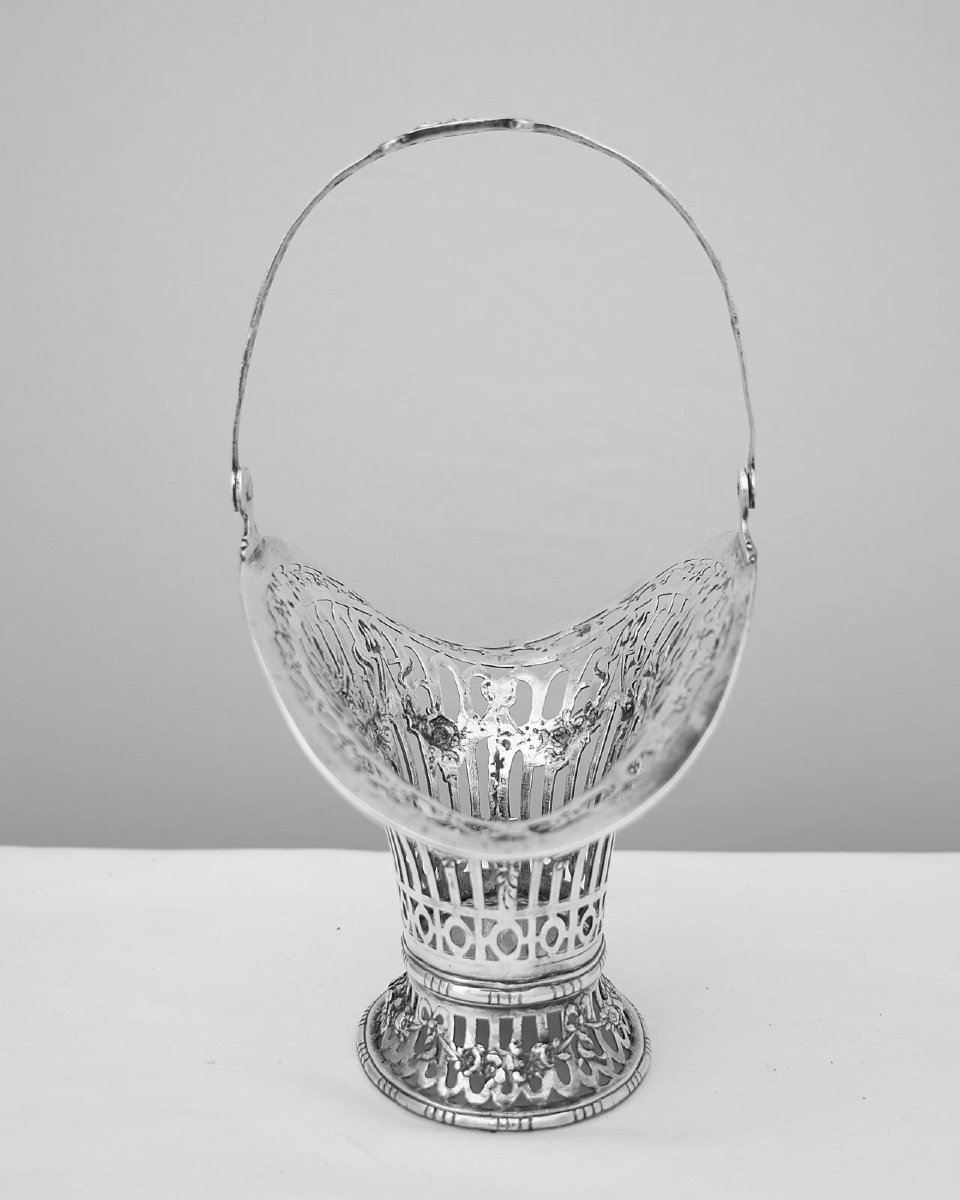 Antique German Hanau Sterling Silver Pair Pierced Flower Baskets Gr 930-photo-4