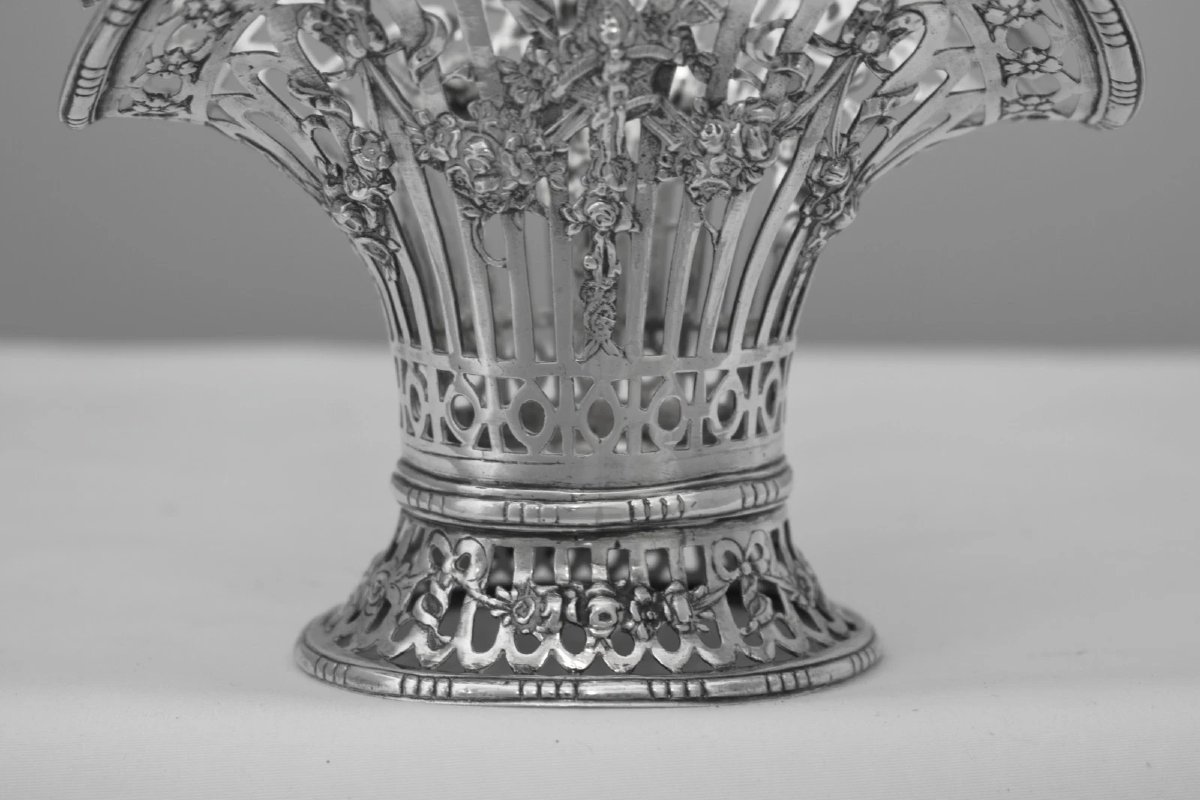 Antique German Hanau Sterling Silver Pair Pierced Flower Baskets Gr 930-photo-2