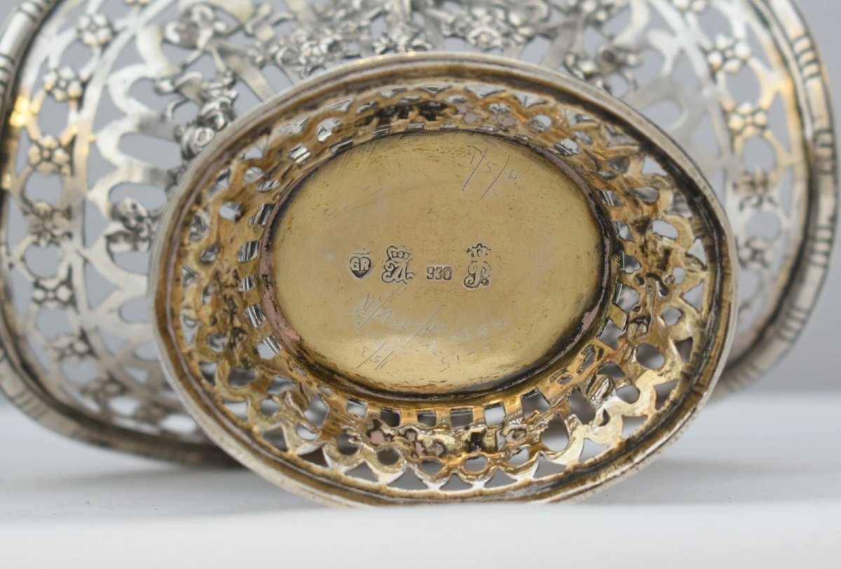 Antique German Hanau Sterling Silver Pair Pierced Flower Baskets Gr 930-photo-3