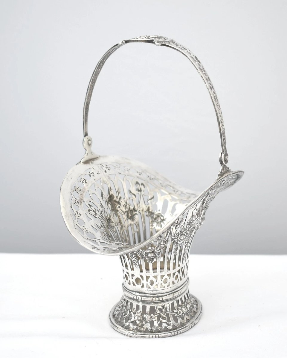 Antique German Hanau Sterling Silver Pair Pierced Flower Baskets Gr 930-photo-7