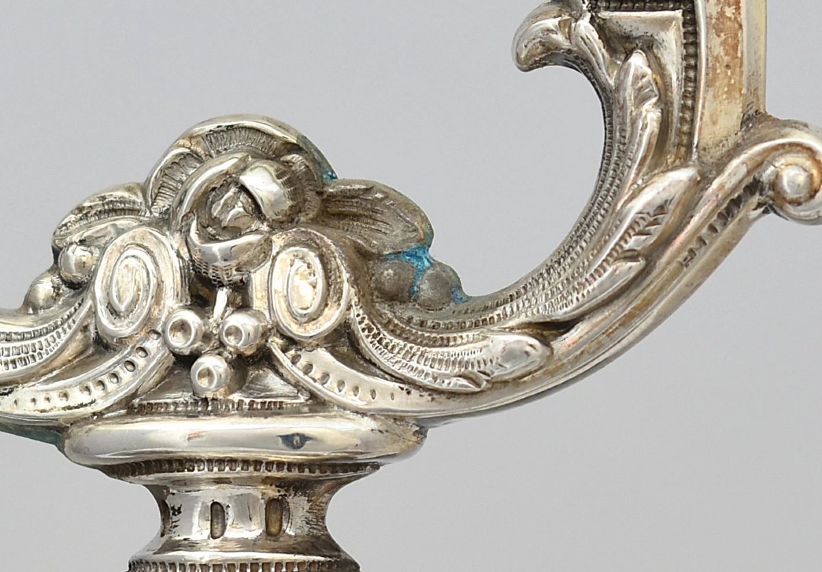 Antique French Minerva Silver Rococo Revival Two-bottle Cruet Stand 37cm 480 Gr-photo-2