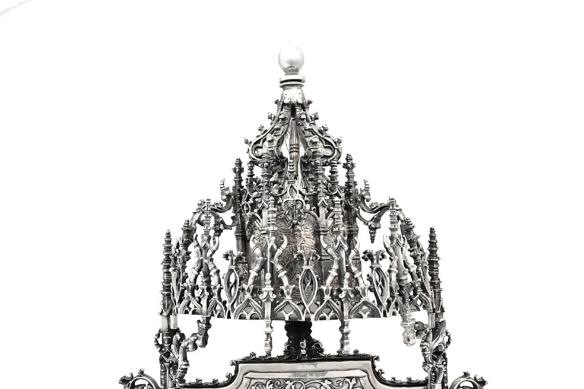 Pax ancienne en métal argenté Elkington, style néogothique, Vierge à l'Enfant (vers 1900)-photo-2