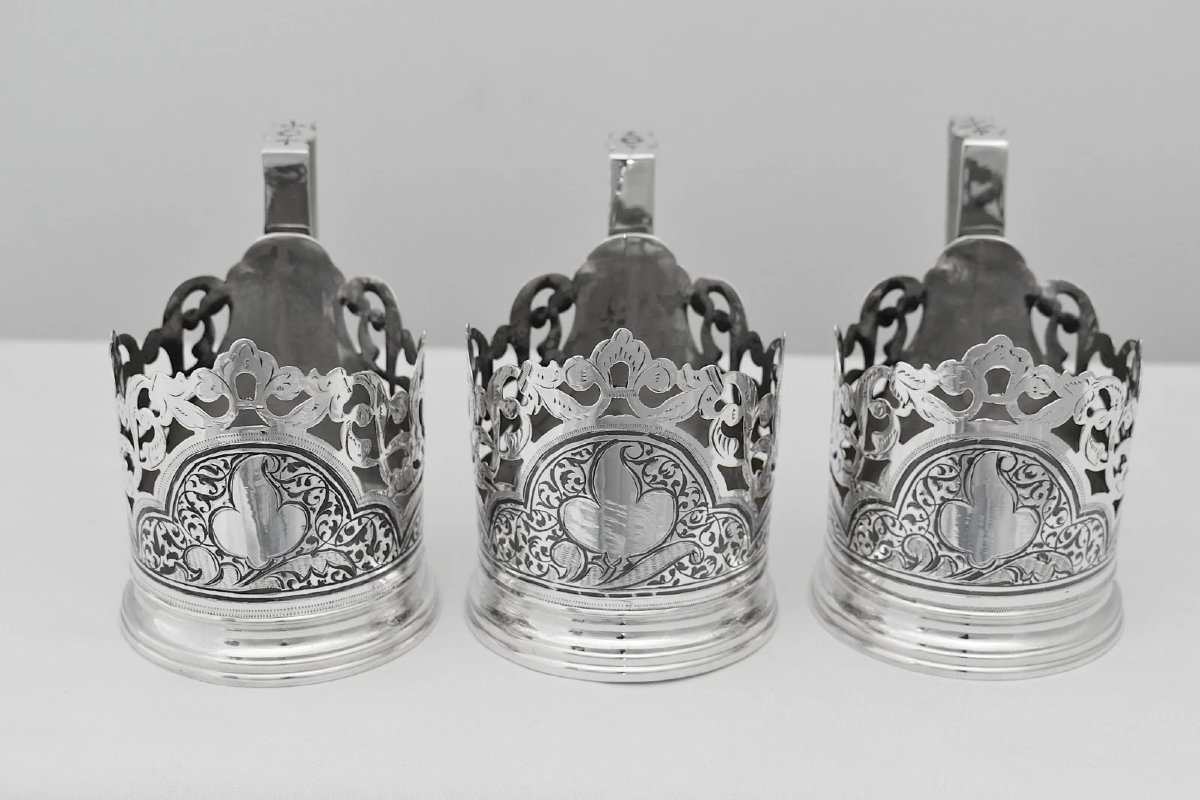 Ensemble de 6 porte-verres à thé soviétiques russes vintage en argent 875 (podstakannik), 555 g-photo-2