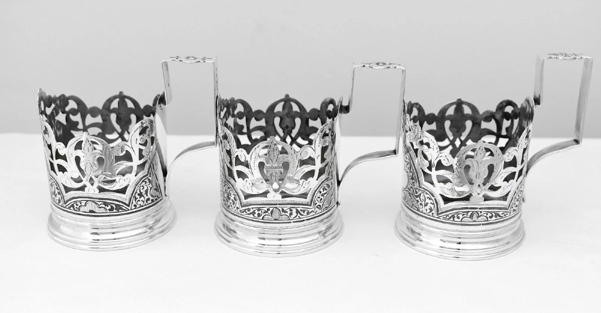 Ensemble de 6 porte-verres à thé soviétiques russes vintage en argent 875 (podstakannik), 555 g-photo-3