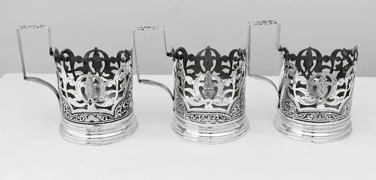 Ensemble de 6 porte-verres à thé soviétiques russes vintage en argent 875 (podstakannik), 555 g-photo-4