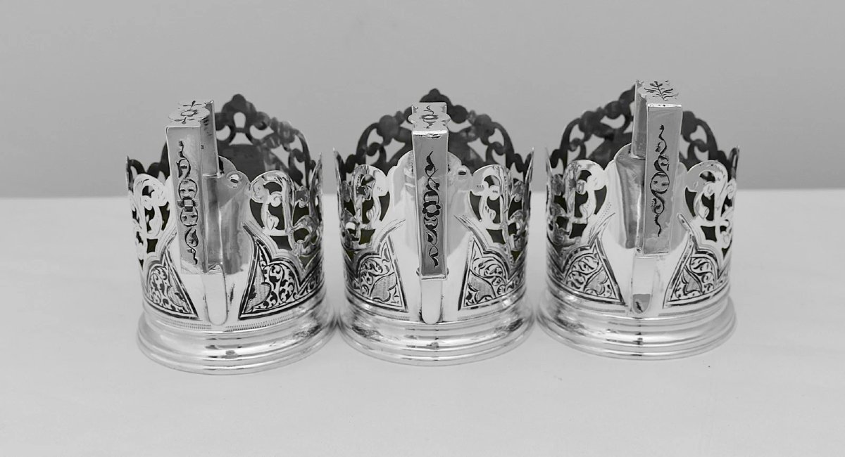 Ensemble de 6 porte-verres à thé soviétiques russes vintage en argent 875 (podstakannik), 555 g-photo-1