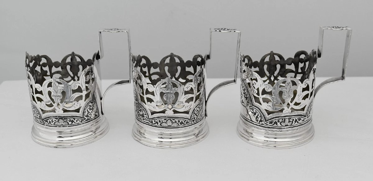 Ensemble de 6 porte-verres à thé soviétiques russes vintage en argent 875 (podstakannik), 555 g-photo-2