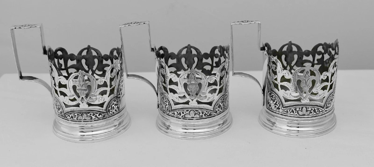Ensemble de 6 porte-verres à thé soviétiques russes vintage en argent 875 (podstakannik), 555 g-photo-3