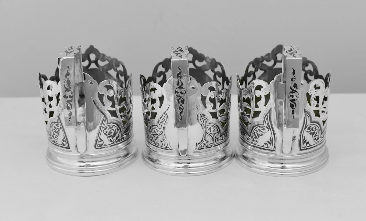 Ensemble de 6 porte-verres à thé soviétiques russes vintage en argent 875 (podstakannik), 555 g-photo-4