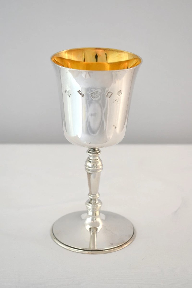 Pair Of S J Rose Son Sterling Silver Goblets W/ Gilt Interior Cased London 1930-photo-3