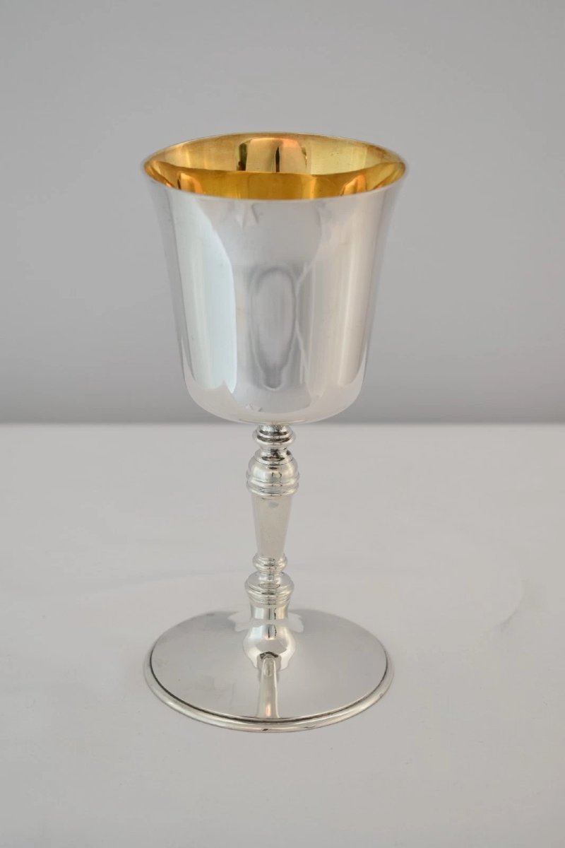 Pair Of S J Rose Son Sterling Silver Goblets W/ Gilt Interior Cased London 1930-photo-4