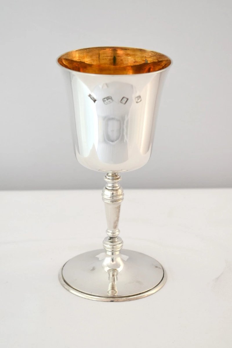Pair Of S J Rose Son Sterling Silver Goblets W/ Gilt Interior Cased London 1930-photo-2