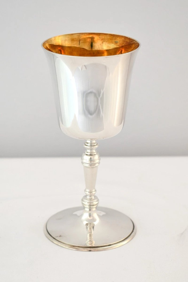 Pair Of S J Rose Son Sterling Silver Goblets W/ Gilt Interior Cased London 1930-photo-3