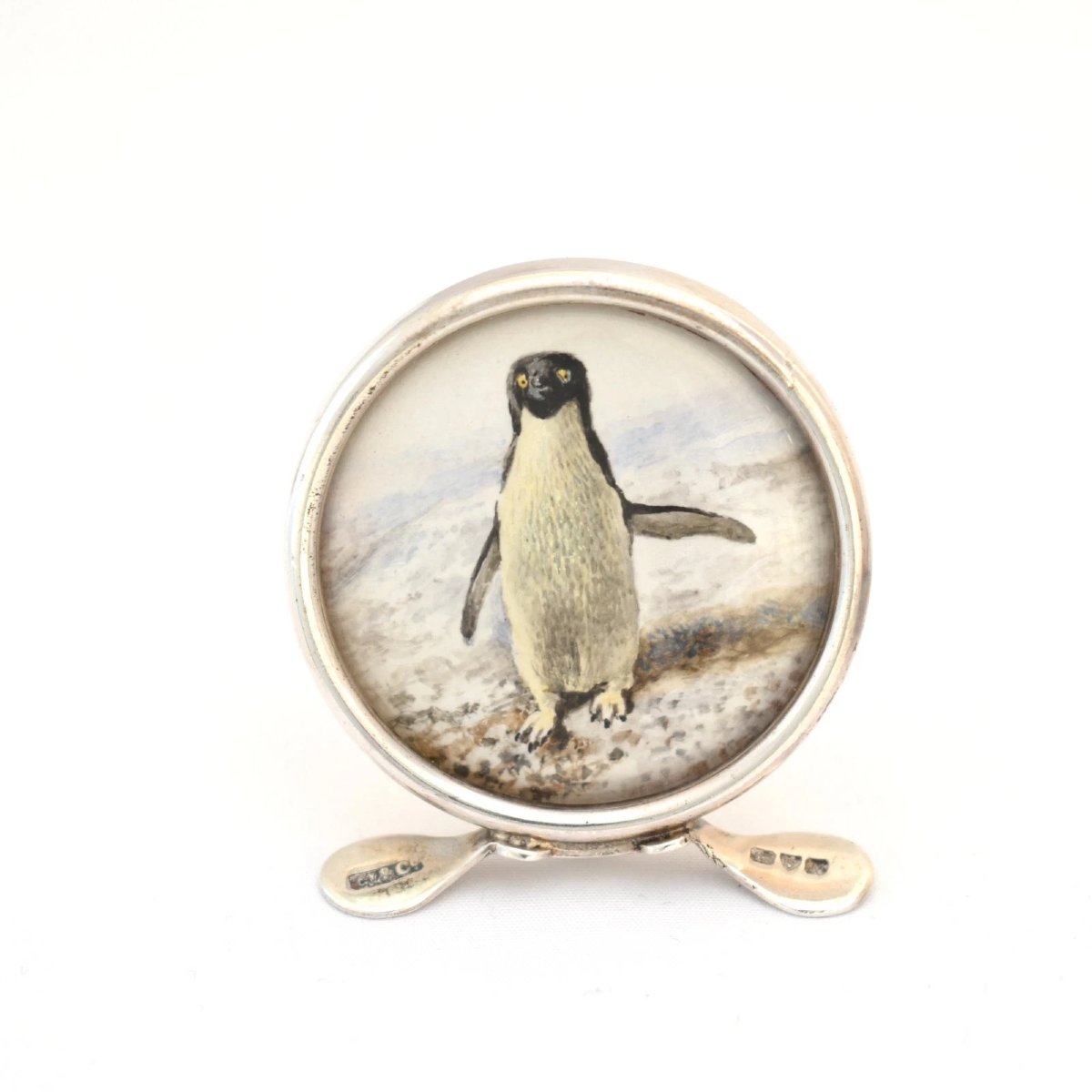 Edwardian Sterling Silver Penguin Menu Card Holders, Set Of Four, Original Box-photo-1