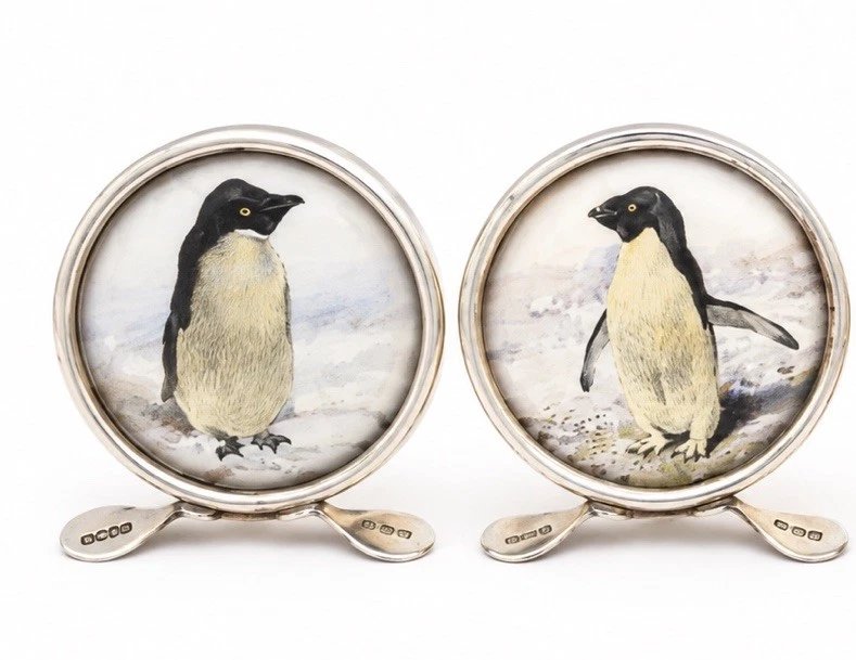 Edwardian Sterling Silver Penguin Menu Card Holders, Set Of Four, Original Box-photo-6