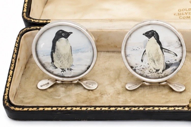 Edwardian Sterling Silver Penguin Menu Card Holders, Set Of Four, Original Box-photo-7