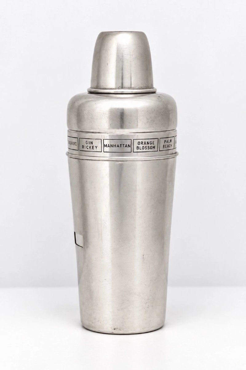 Vintage Italian Sterling Silver Dial A Drink Recipe Cocktail Shaker 515g 21cm-photo-4